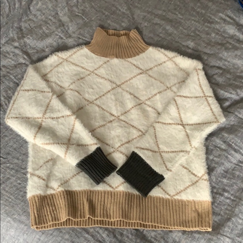 Cozy Cream and Tan Turtleneck Sweater
